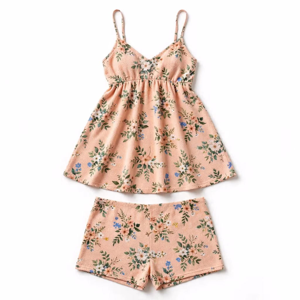 Babydoll Sleep Set Aop Peach Floral Flatlay
