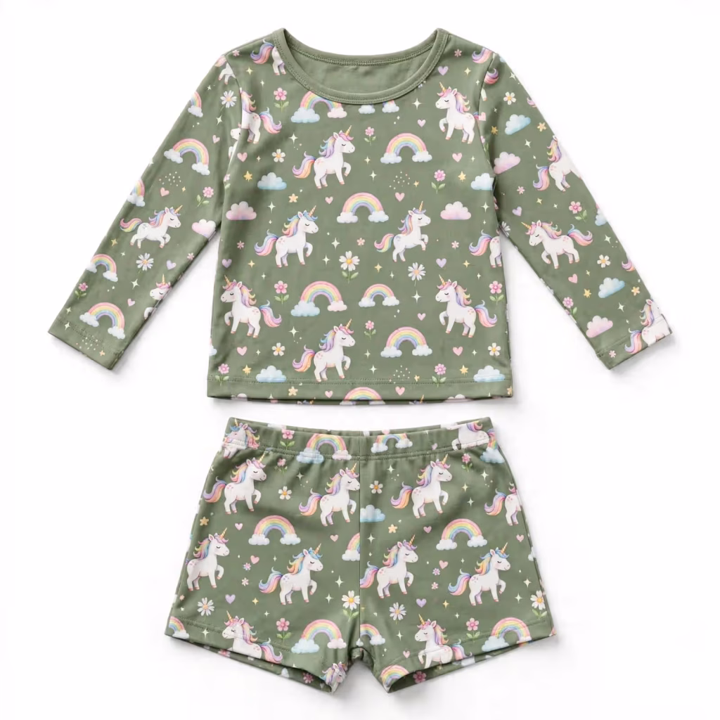 Babydoll Sleep Set Aop Sage Unicorn Flatlay