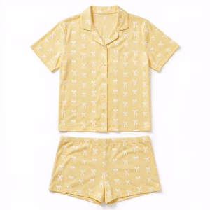 Bridal Pyjama Set Aop Butter Yellow Bow Flatlay