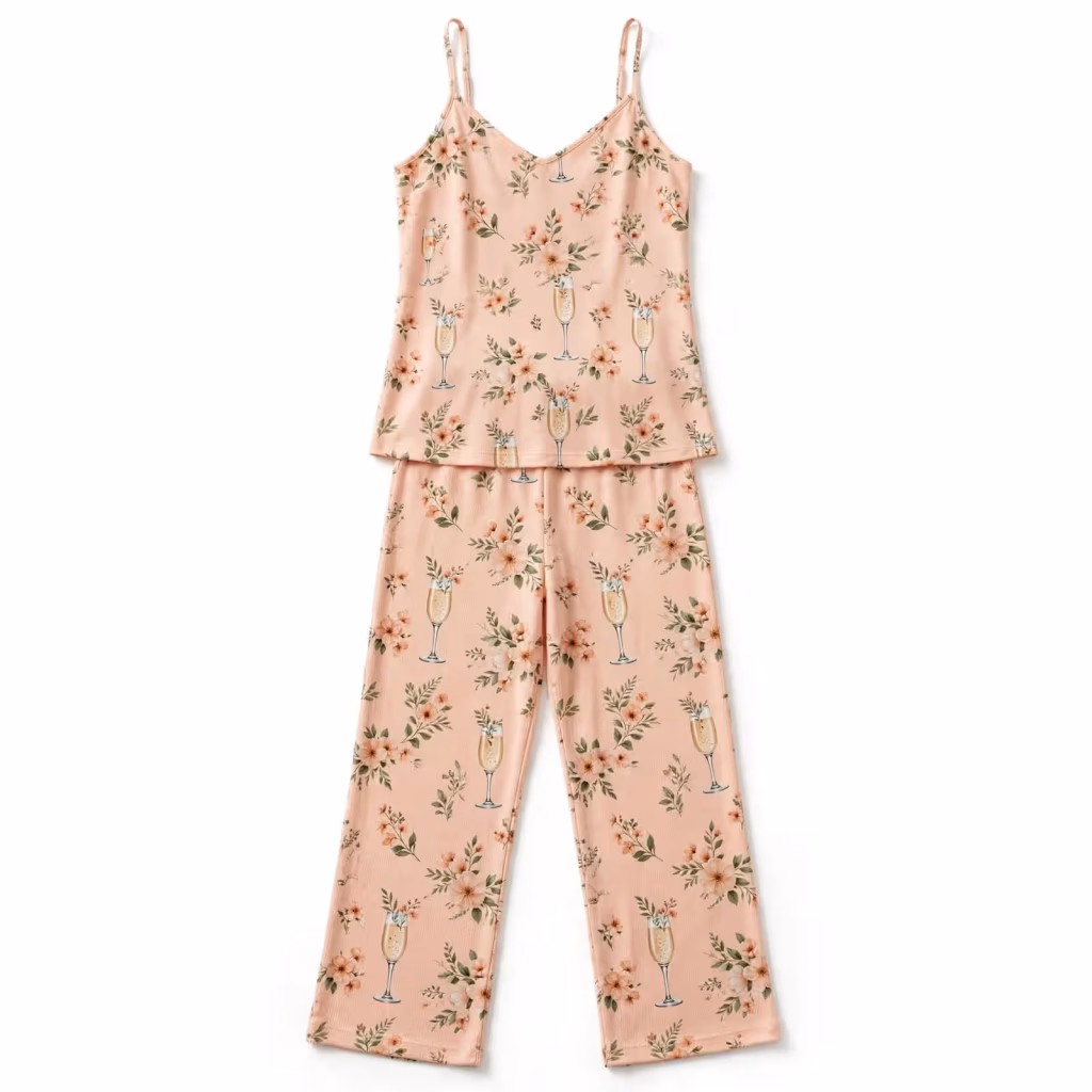 Bridal Pyjama Set Aop Cloud White Pink Heart Flatlay
