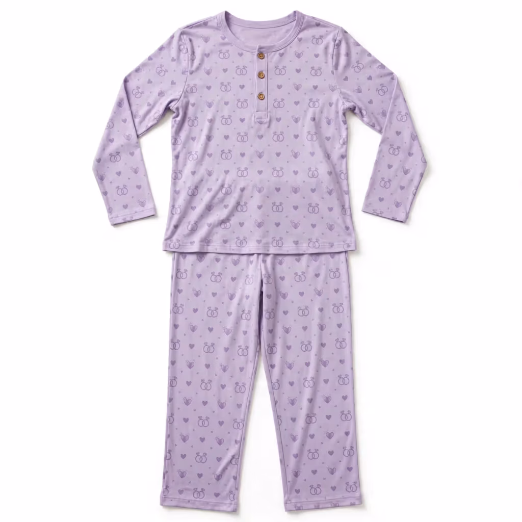 Bridal Pyjama Set Aop Lilac Rings Heart Flatlay