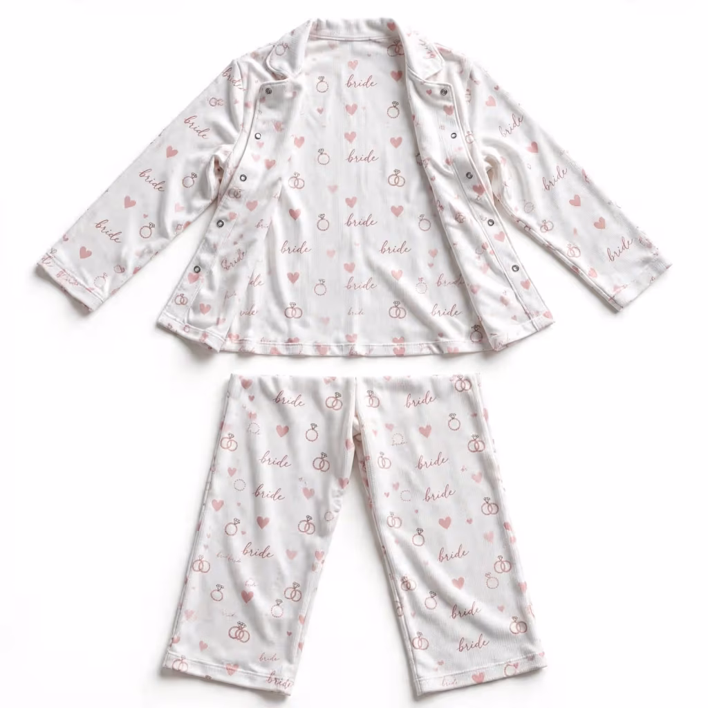 Bridal Pyjama Set Aop Peach Floral Flatlay