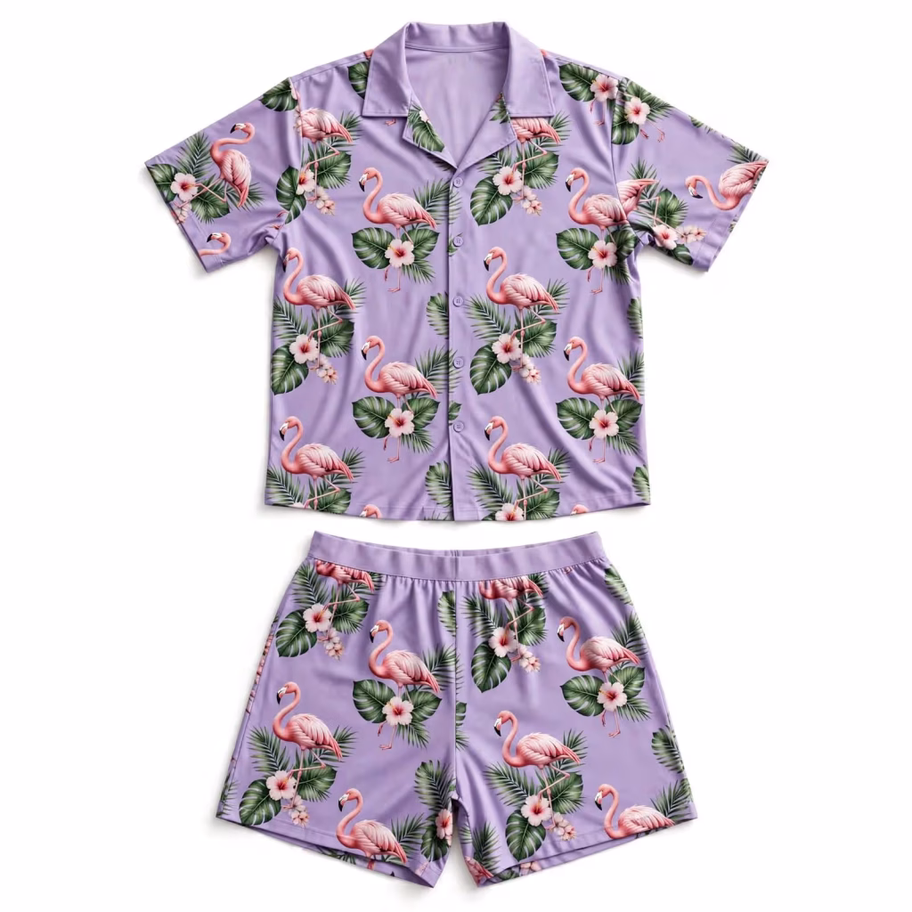 Chemise Set Aop Lilac Flamingo Flatlay