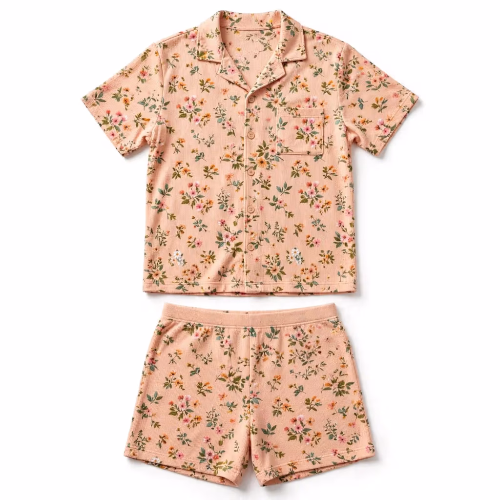 Chemise Set Aop Peach Floral Flatlay