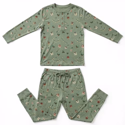 Christmas Pyjama Set Aop Sage Gift Light Flatlay