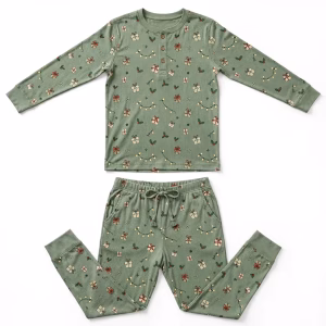 Christmas Pyjama Set Aop Sage Gift Light Flatlay