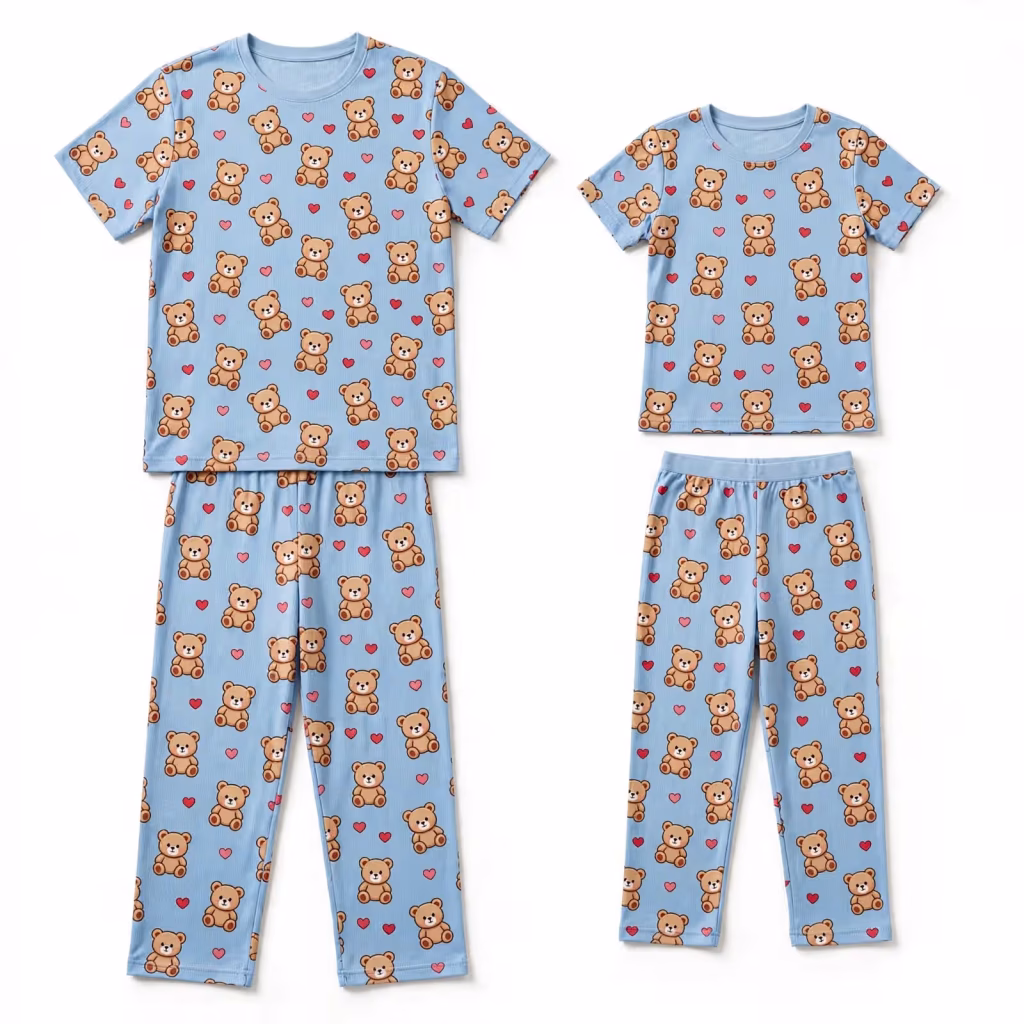 Couples Pyjama Aop Sage Cloud Flatlay