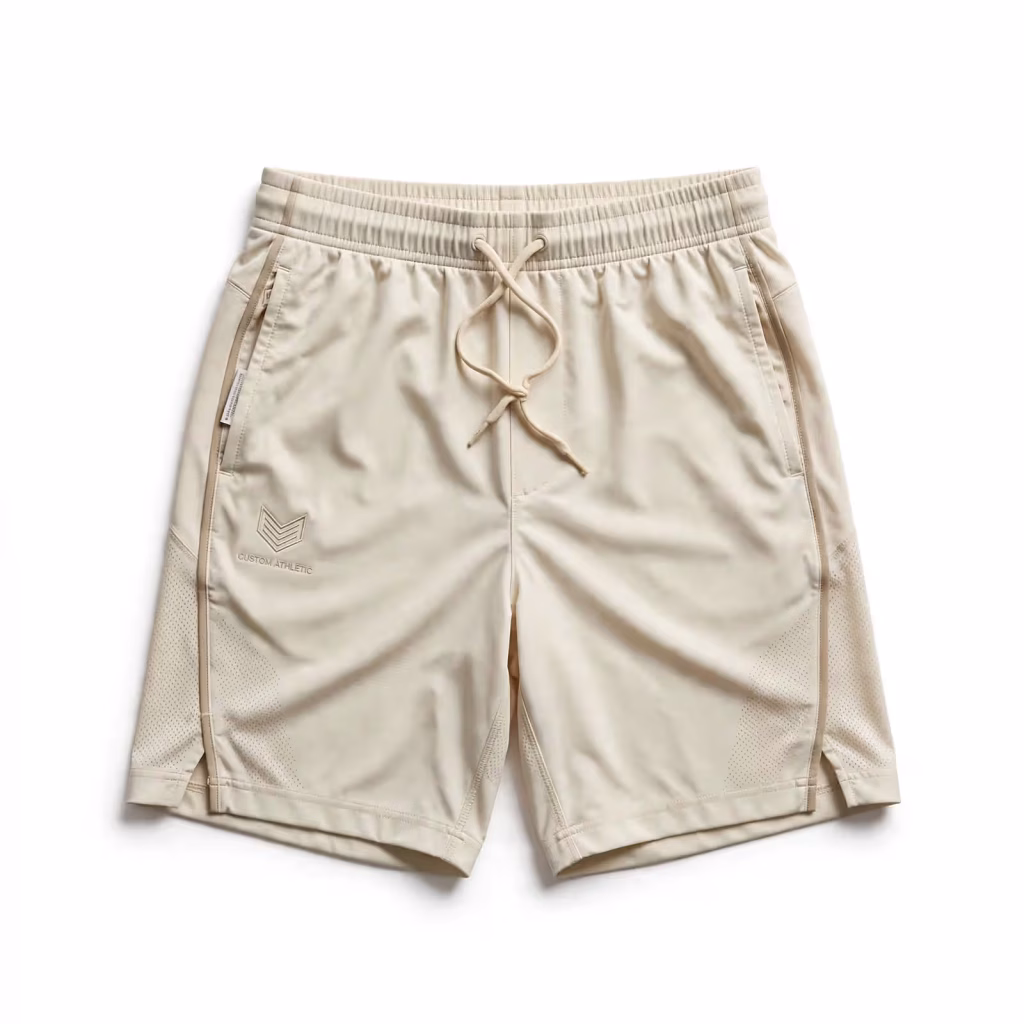 Custom Athletic Shorts Supplier Beige Lightweight Shorts Bulk