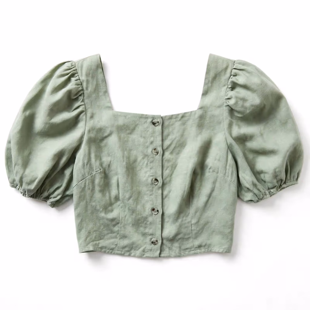 Custom Blouse Puff Sleeve Square Neck Crop Top Bulk