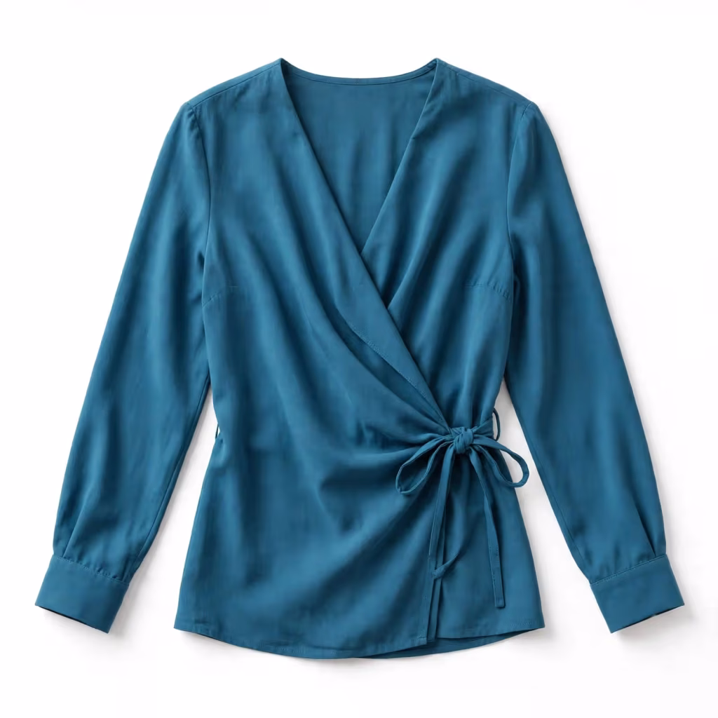 Custom Blouse Wrap Front Tie Long Sleeve Top Manufacturer