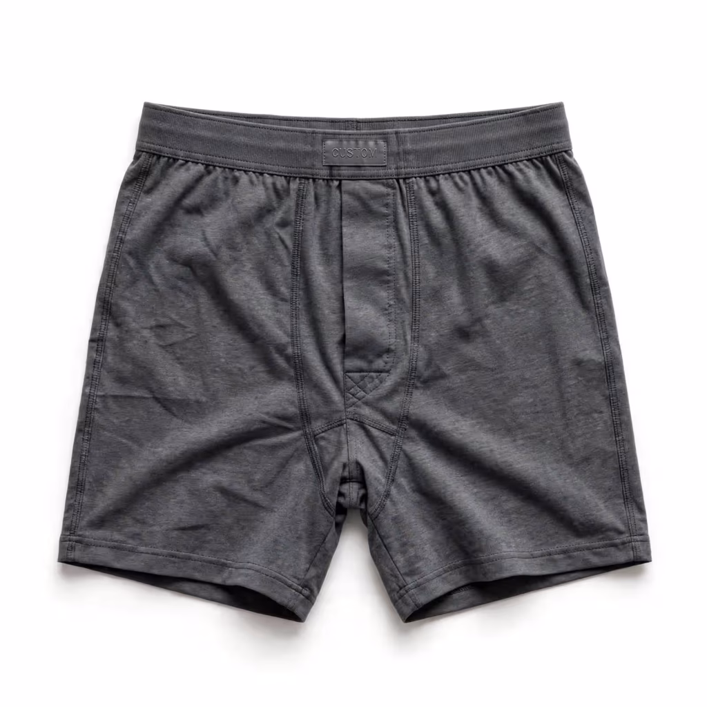 Custom Boxer Shorts Manufacturer Grey Elastic Waistband