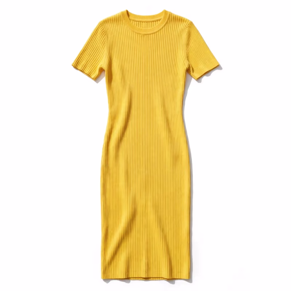 Custom Crew Neck Short Sleeve Ribbed Dress Wholesale