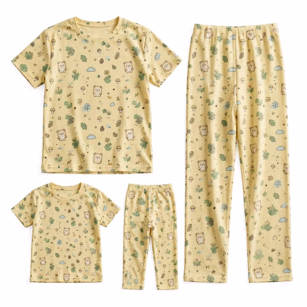 Custom Family Pyjama Set Aop Single Jersey Wholesale Flatlay