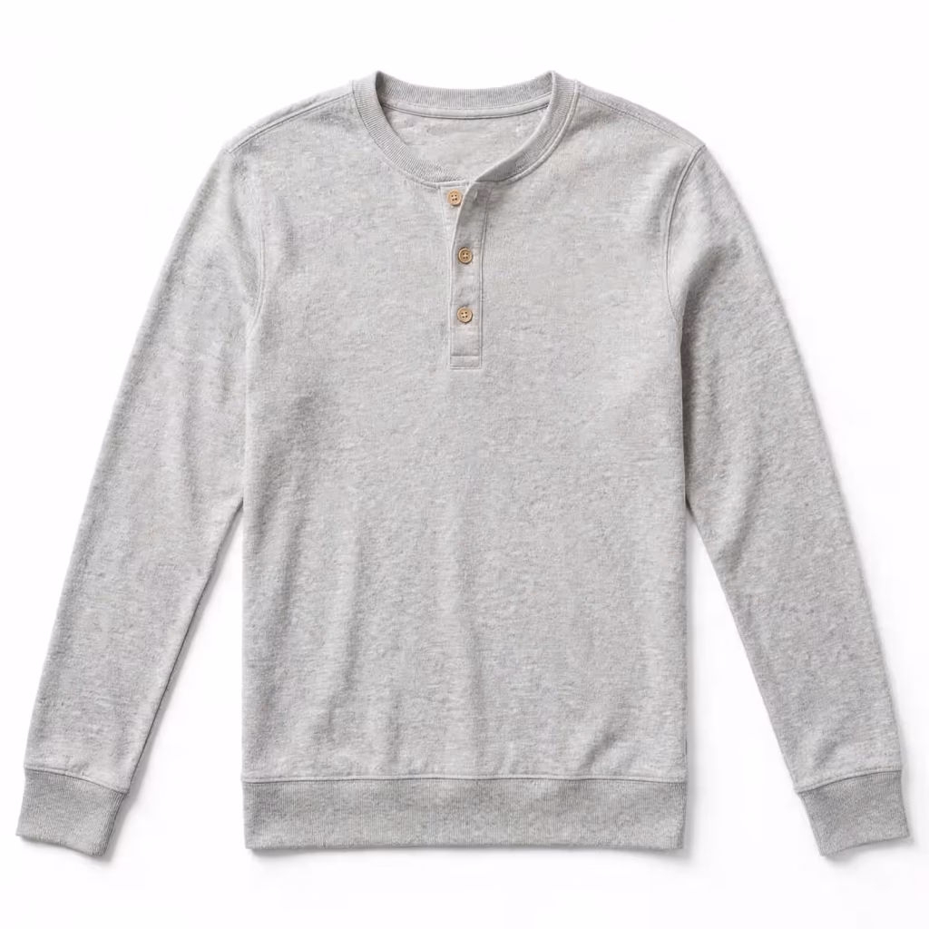 Custom Heather Grey Jersey Henley Top Long Sleeve Bulk