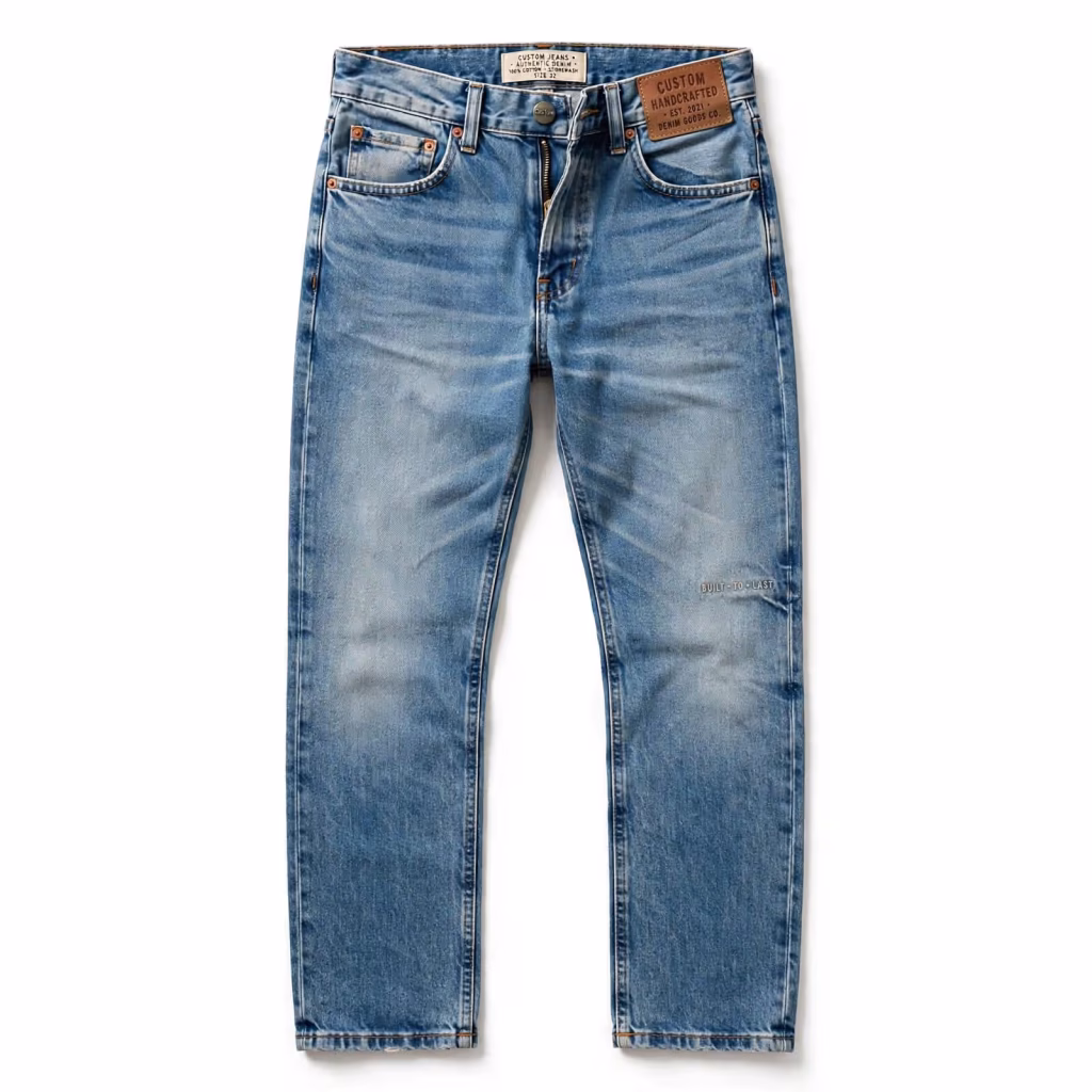 Custom Jeans Vintage Denim Fabric Straight Cut Bulk