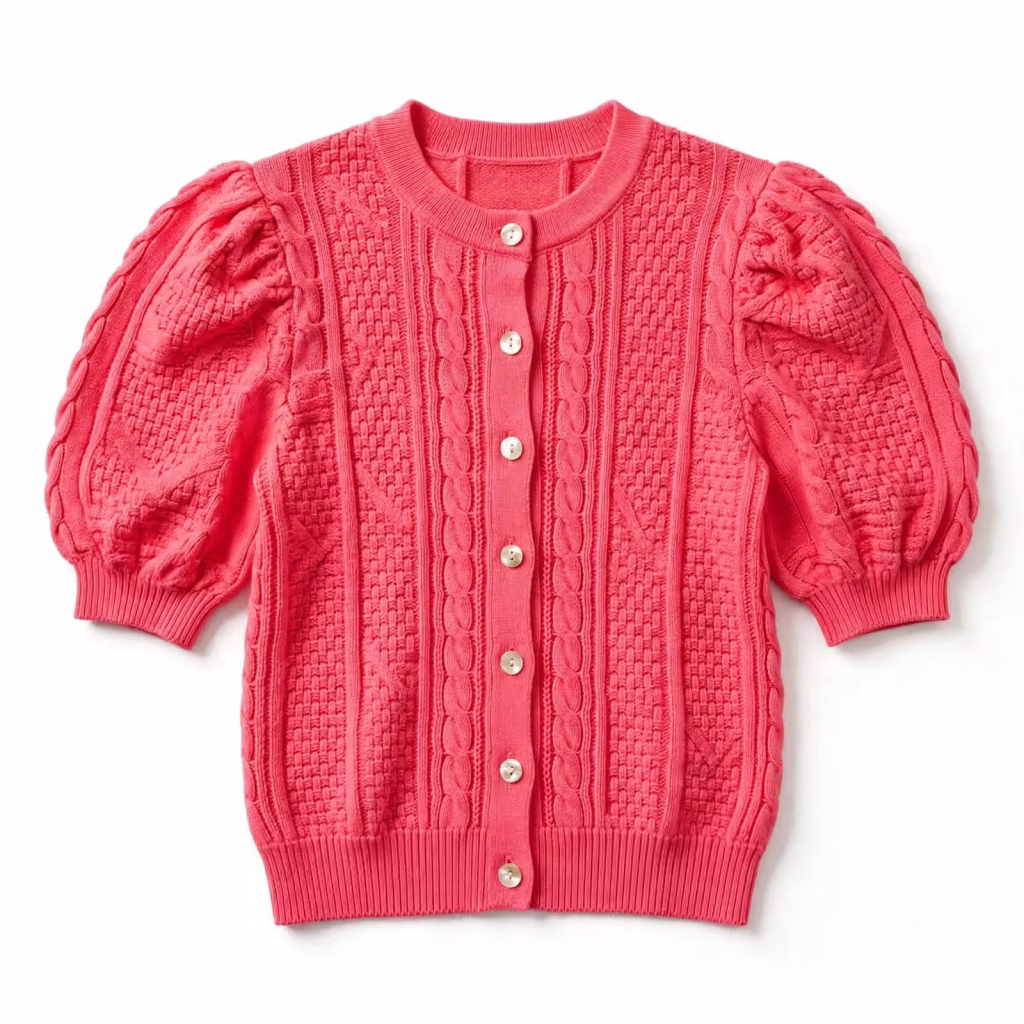 Custom Knit Blouse Puff Sleeve Button Front Women Wholesale