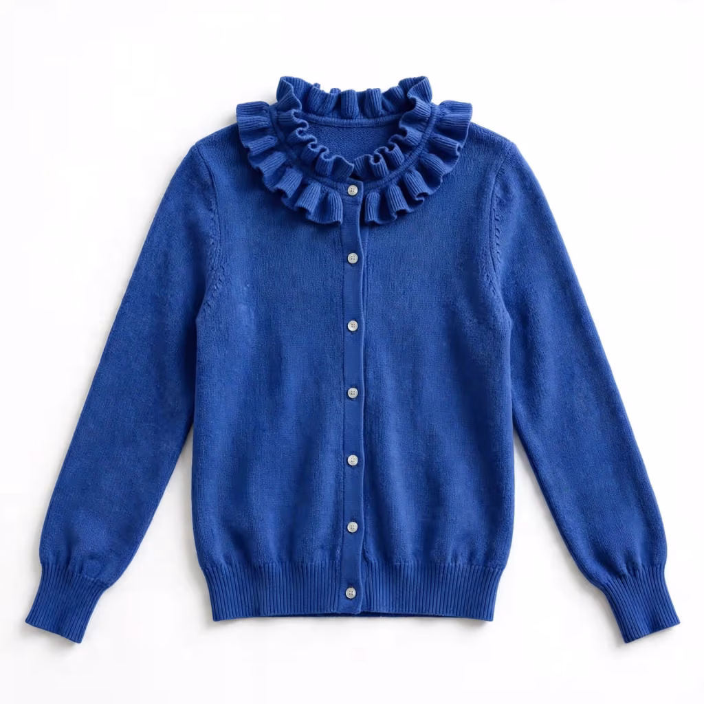 Custom Knit Blouse Ruffle Neck Long Sleeve Top Manufacturer