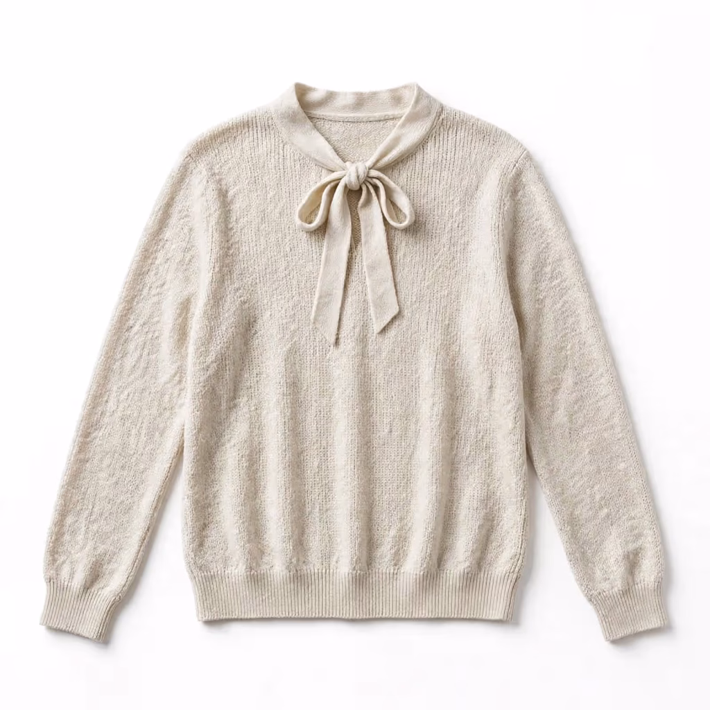 Custom Knit Blouse Tie Neck Long Sleeve Classic Top Supplier