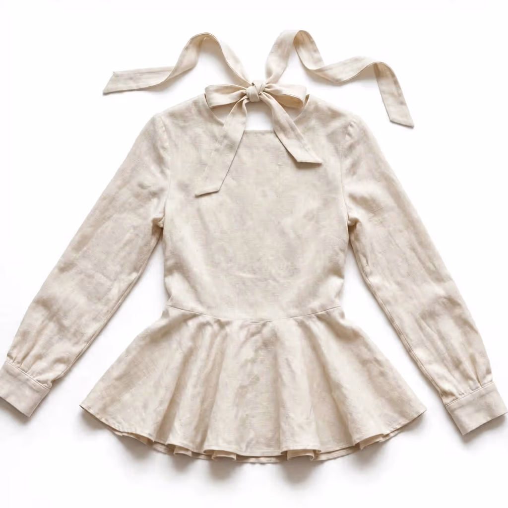 Custom Peplum Top Tie Neck Long Sleeve Classic Top Supplier