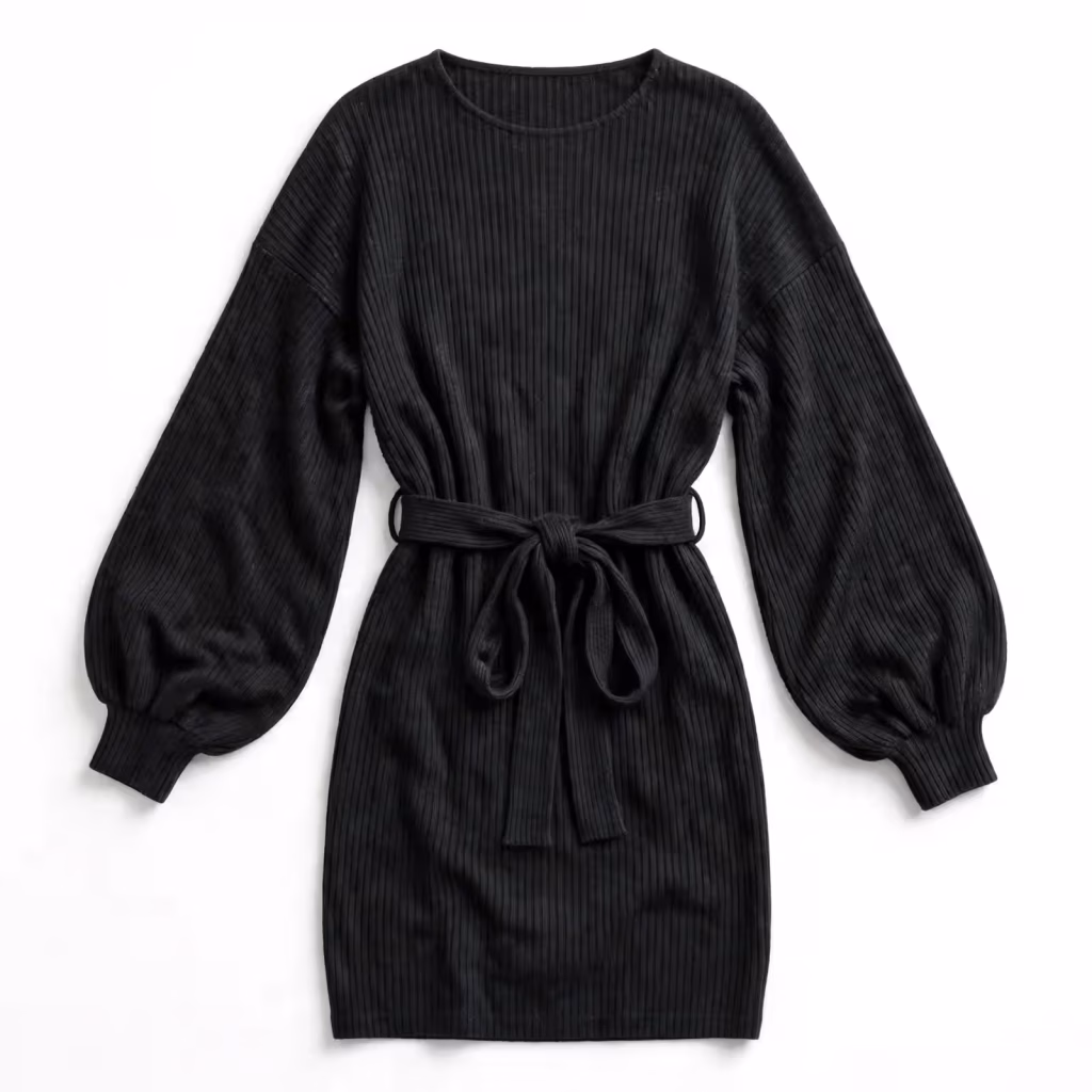 Custom Relaxed Knit Dress Balloon Sleeve Belted Dress Bulk Supplier