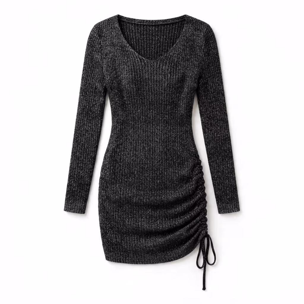 Custom Relaxed Knit Dress Ruched Drawstring Sweater Dress Manufacturer