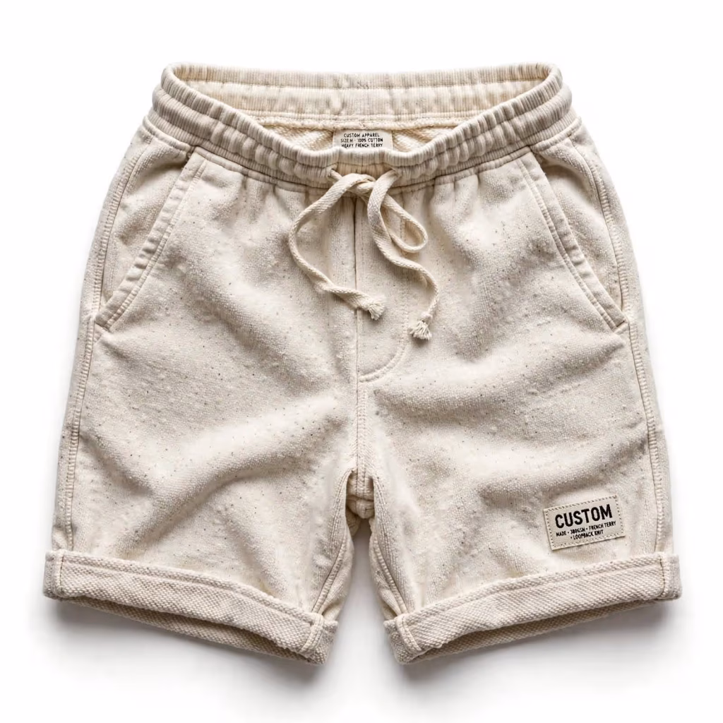 Custom Sweat Shorts Supplier Oatmeal Cream Loungewear Bulk