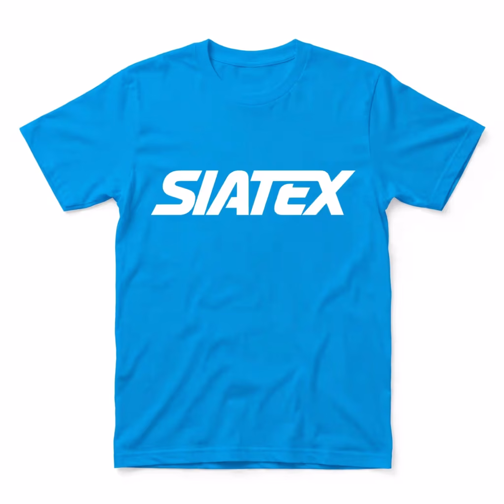Custom T Shirt Wholesale White Logo Print On Cyan Blue