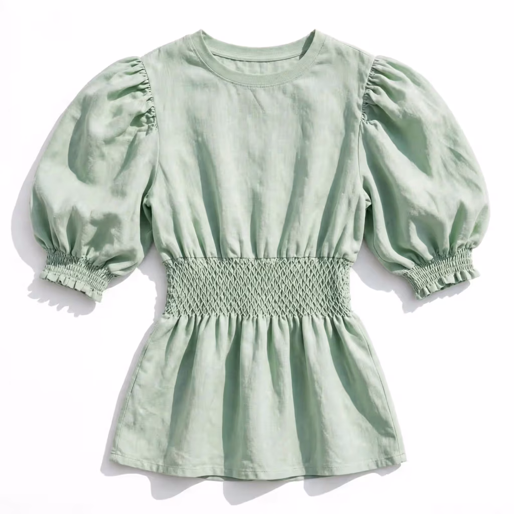 Custom Tunic Top Puff Sleeve Smocked Waist Top Bulk