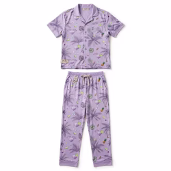 Holiday Pyjama Set Aop Lilac Palm Cocktail Flatlay