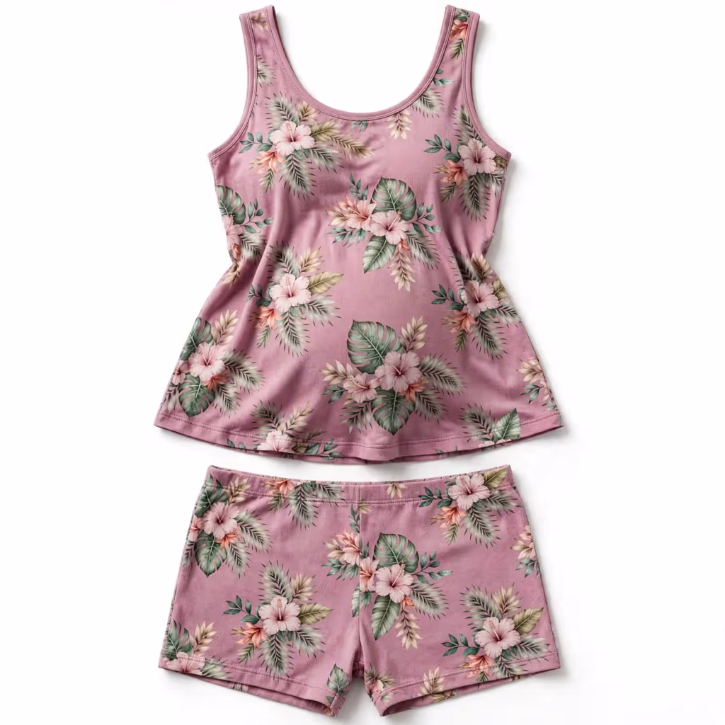 Maternity Pyjama Set Aop Single Jersey Mauve Floral Flatlay