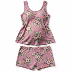 Maternity Pyjama Set Aop Single Jersey Mauve Floral Flatlay