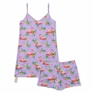 Nightgown Set Aop Lilac Flamingo Flatlay