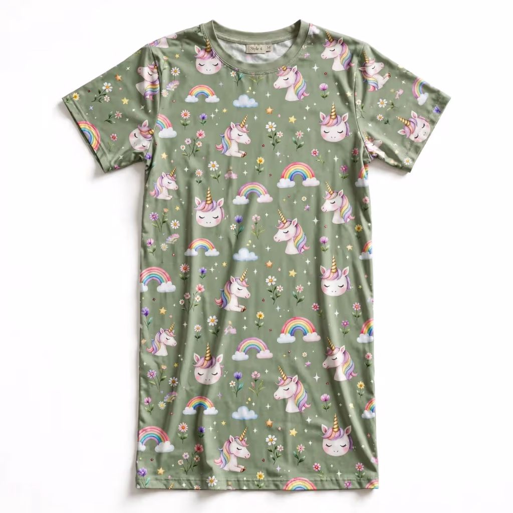 Nightshirt Set Aop Sage Unicorn Flatlay