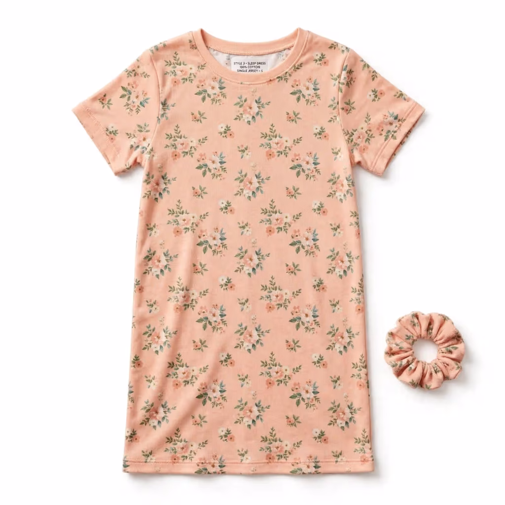 Sleep Dress Set Aop Peach Floral Flatlay