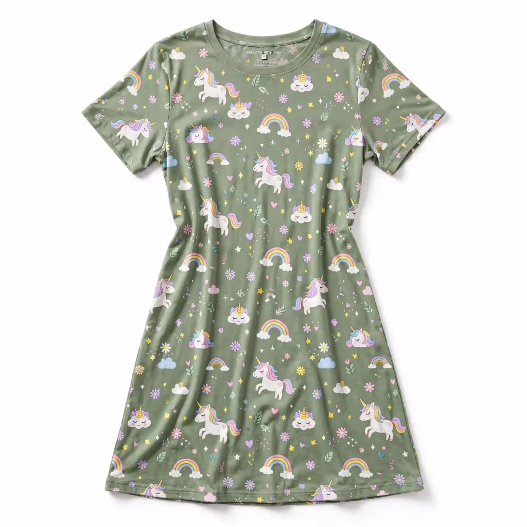 Sleep Dress Set Aop Sage Unicorn Flatlay