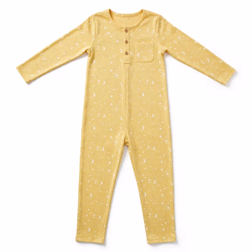 Sleep Jumpsuit Set Aop Butter Yellow Star Moon Flatlay