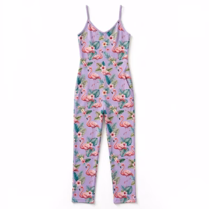 Sleep Jumpsuit Set Aop Lilac Flamingo Flatlay