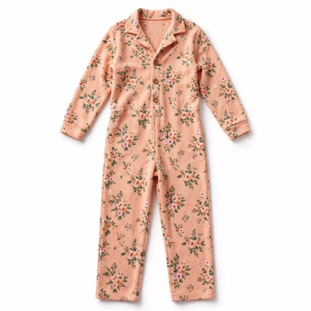 Sleep Jumpsuit Set Aop Peach Floral Flatlay