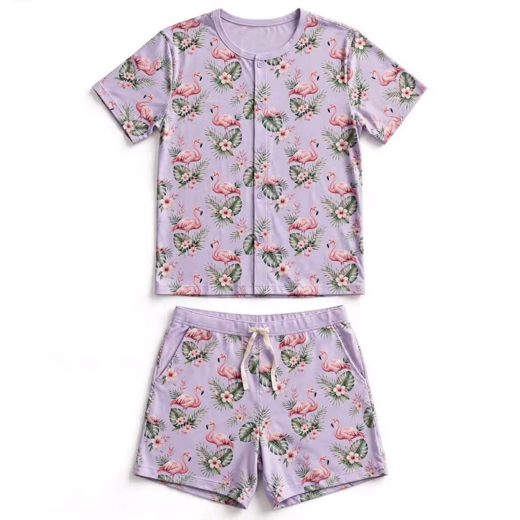 Sleep Shirt Set Aop Lilac Flamingo Flatlay