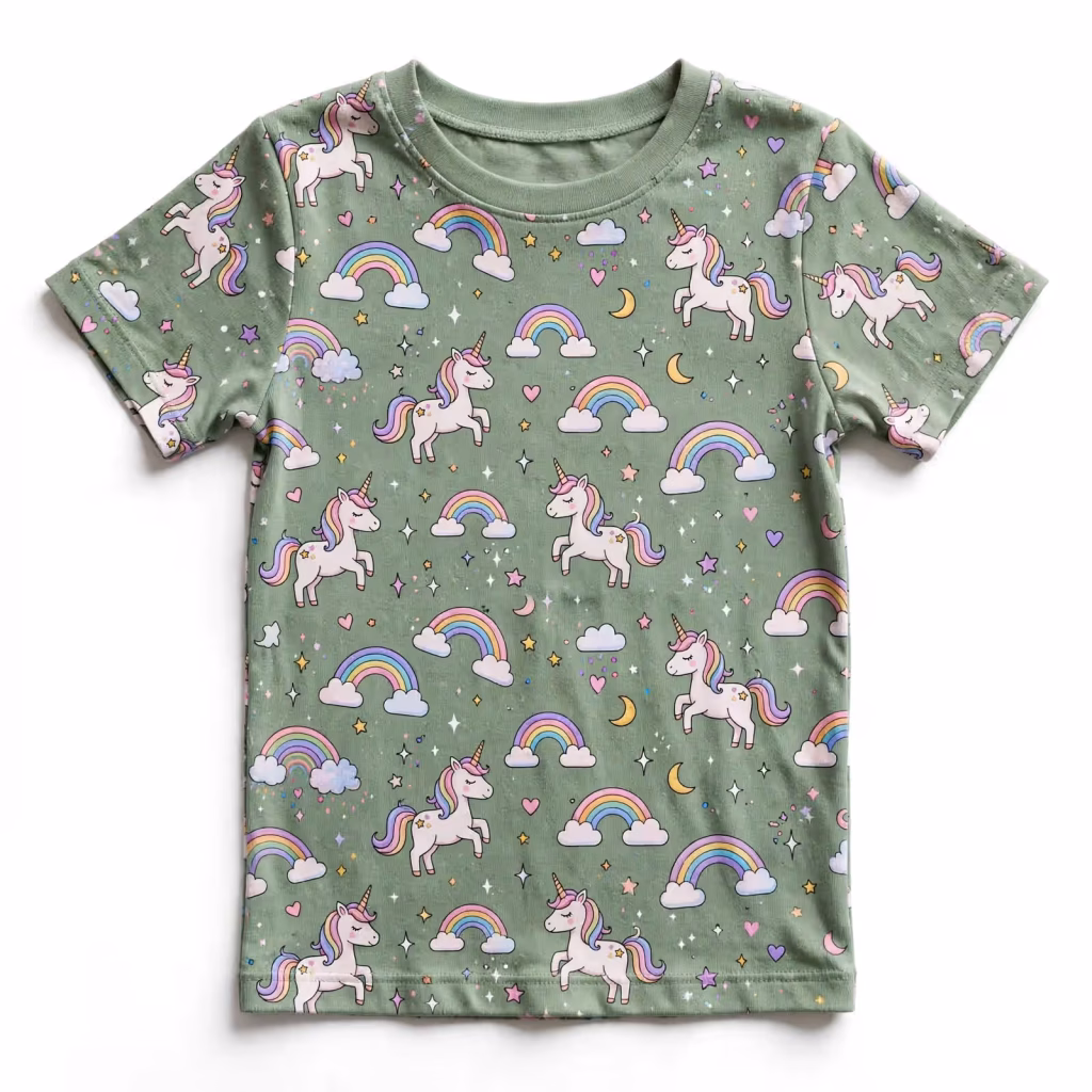 Sleep Shirt Set Aop Sage Unicorn Flatlay