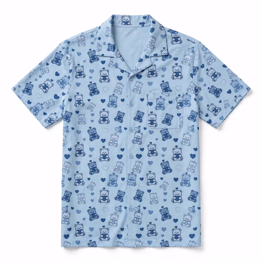 Sleep Shirt Set Aop Sky Blue Bear Heart Flatlay