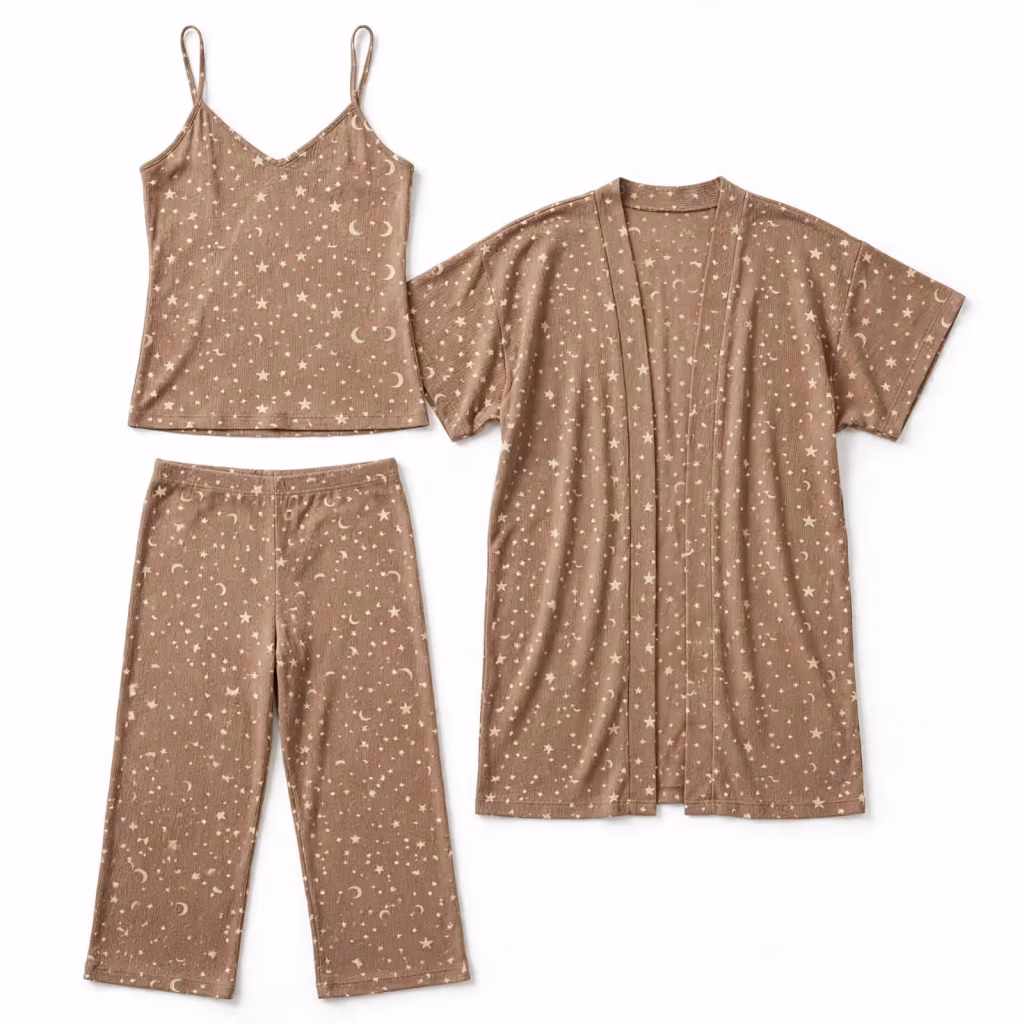 Private-label three-piece pyjama set for apparel brands